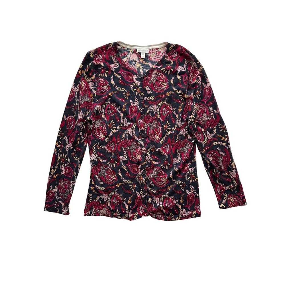 Garnet Hill Merino Wool Cardigan Womens‎ Medium Dark Floral Lightweight Feminine